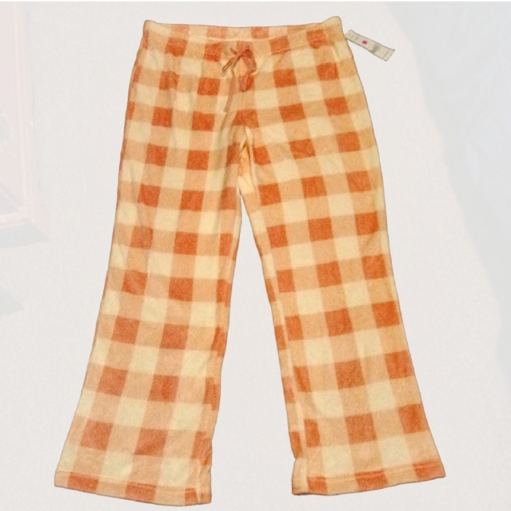 Fuzzy Pajama Pants XL Pink and white checkered